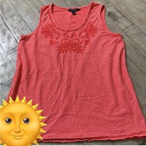 BANANA REPUBLIC Tank top Red White vertical Stripes Red Embroidery Stitching XS